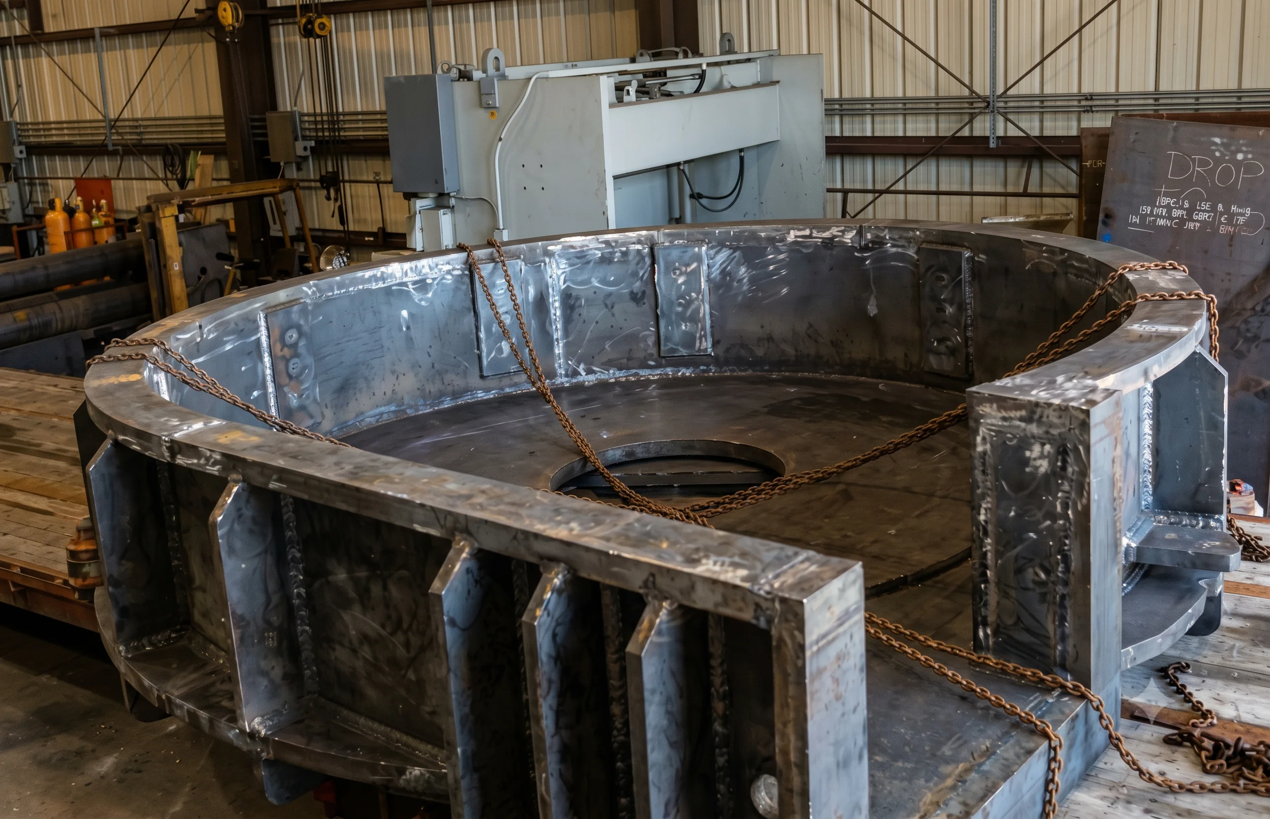 Heavy steel fabrication ready for welding